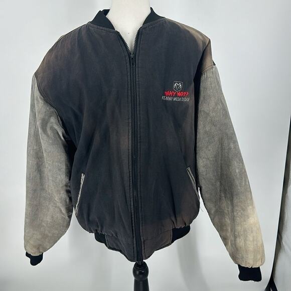 Vintage Dodge Embroidered Letterman’s jacket Denim fabric Sun Damaged L - Picture 4 of 16